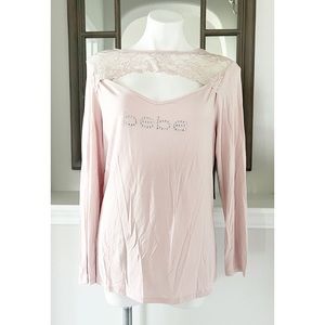 Bebe Cut-Out Long Sleeve Top in Blush Pink, Plus Size 1X New w/Tag Retail $59